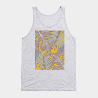 Monstera, Spider Palm, Tropical Leaves, Mustard Yellow and Grey Tank Top